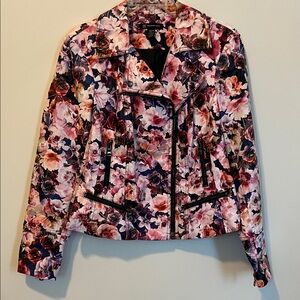 Floral Faux Leather Women's Jacket